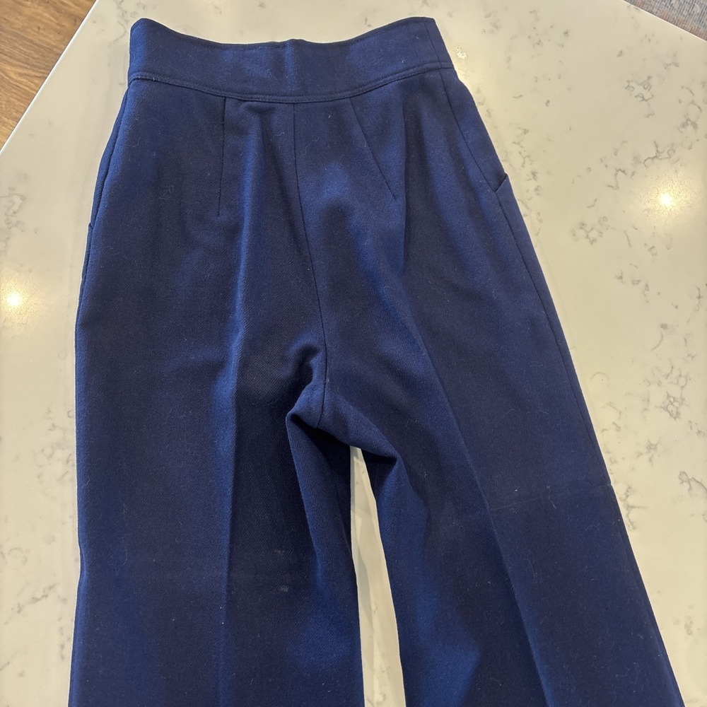 VTG 1960s 70s High Waisted Pleated Lined Wool Pants Women Size 2 26" Waist Navy - Picture 8 of 14